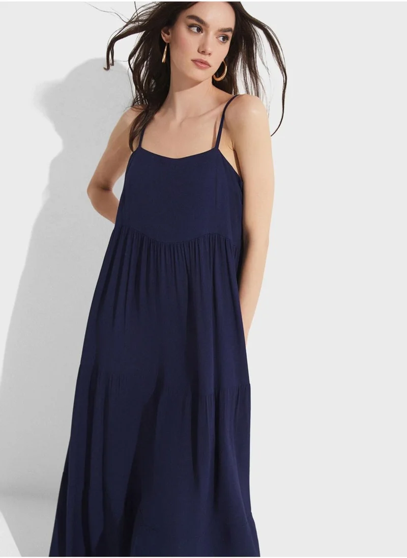 JUNE Tiered Navy Maxi Dress