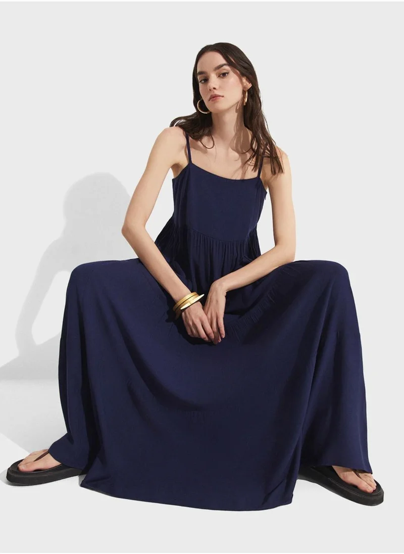 JUNE Tiered Navy Maxi Dress
