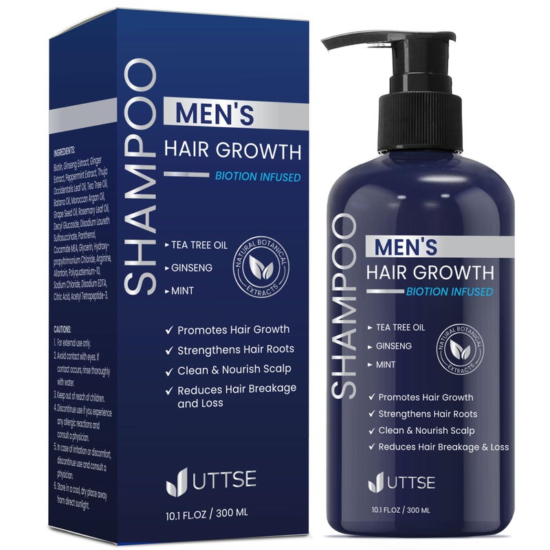 Uttse Biotion Hair Growth Shampoo for Men Natural Thickening Shampoo with Tea Tree Oil Ginseng Mint for Hair Loss and Thinning Hair  101 floz Dark Blue