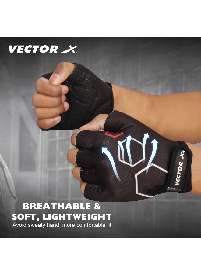 Vector X VX-300 Gym Gloves Fingureless Practice Gloves With Wrist Support For Men Women Black Size M - Image 4