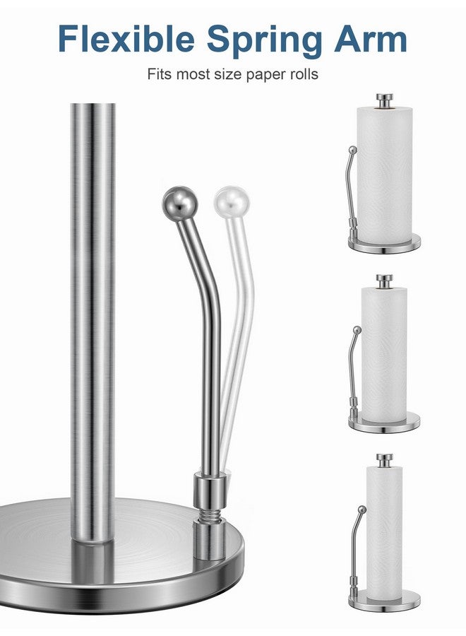 SMARTAKE SMARTAKE Paper Towel Holder, Paper Towel Dispenser Standing Weighted Base Non Slip, Spring Arm for Easy Tear, Stainless Steel Paper Towel Holder for Home Kitchen Countertop Tabletop, Silver  - Image 4