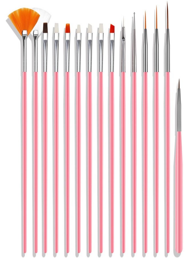 Kootinn 15 Pcs Nail Art Acrylic Brush Set Painting Pen Art Salon Brush Tools Nail Decoration Kit (Pink) - Image 1