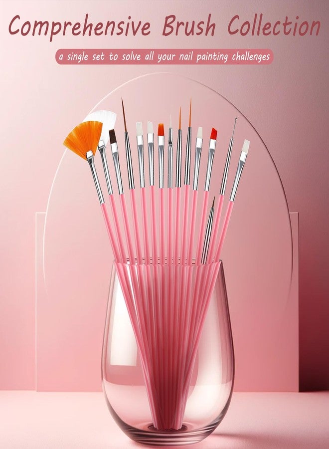 Kootinn 15 Pcs Nail Art Acrylic Brush Set Painting Pen Art Salon Brush Tools Nail Decoration Kit (Pink) - Image 3