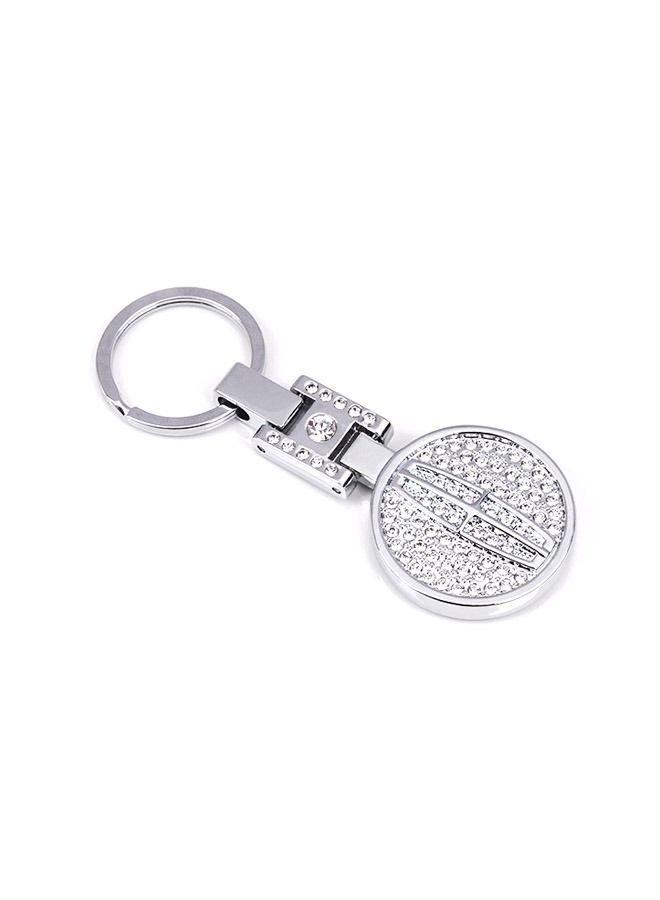 Generic Double Sided Lincoln Diamond Encrusted Car Metal Keychain, Personality Rhinestone Inlaid Zinc Alloy Car Logo Pendant Key Ring, Bag Key Accessories (Silver) - Image 1