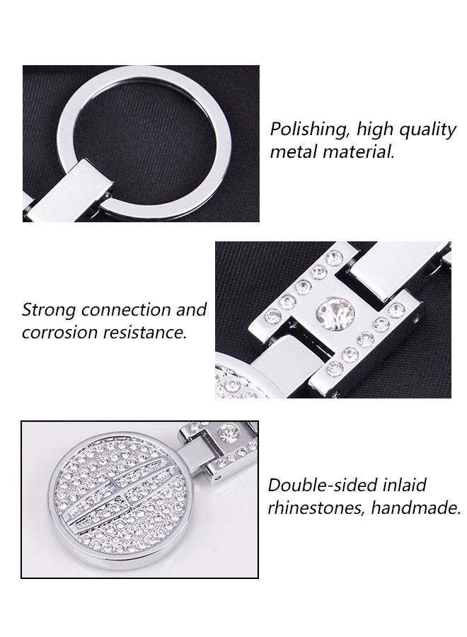 Generic Double Sided Lincoln Diamond Encrusted Car Metal Keychain, Personality Rhinestone Inlaid Zinc Alloy Car Logo Pendant Key Ring, Bag Key Accessories (Silver) - Image 3
