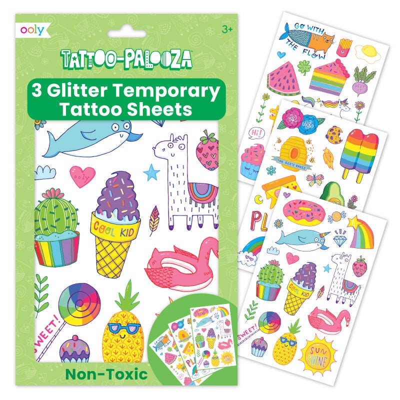 Ooly 50 Glitter Temporary Tattoos For Kids Safe  NonToxic Temporary Tattoo Party Favors Summer Crafts for Kids 48 Great Goodie Bag Stuffers  Fun Birthday Decorations  Doodle World