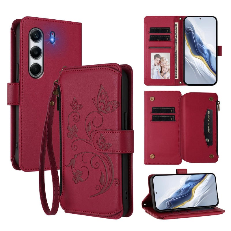 erorex For Tecno Camon 40 Pro 4G    Multi-card Zipper Wallet Leather Phone Case(Wine Red) - Image 1