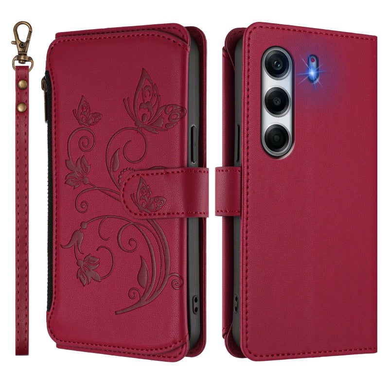 erorex For Tecno Camon 40 Pro 4G    Multi-card Zipper Wallet Leather Phone Case(Wine Red) - Image 2