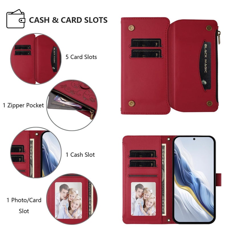 erorex For Tecno Camon 40 Pro 4G    Multi-card Zipper Wallet Leather Phone Case(Wine Red) - Image 5