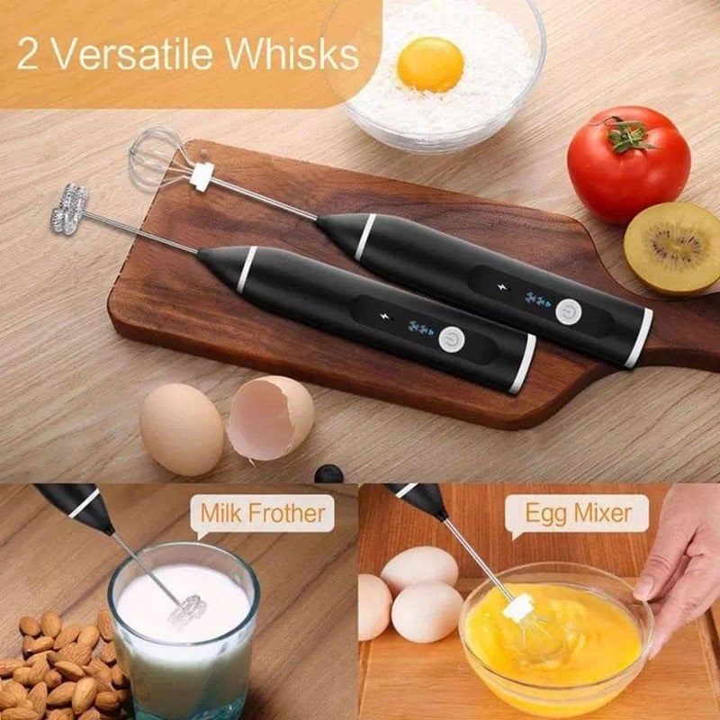 Milk Frother with 3 Adjustable Speeds, Egg Beater, USB Rechargeable, Hot Chocolate, Cappuccino and Latte Frother, with 2 Stainless Steel Whisk Beaters - Image 4