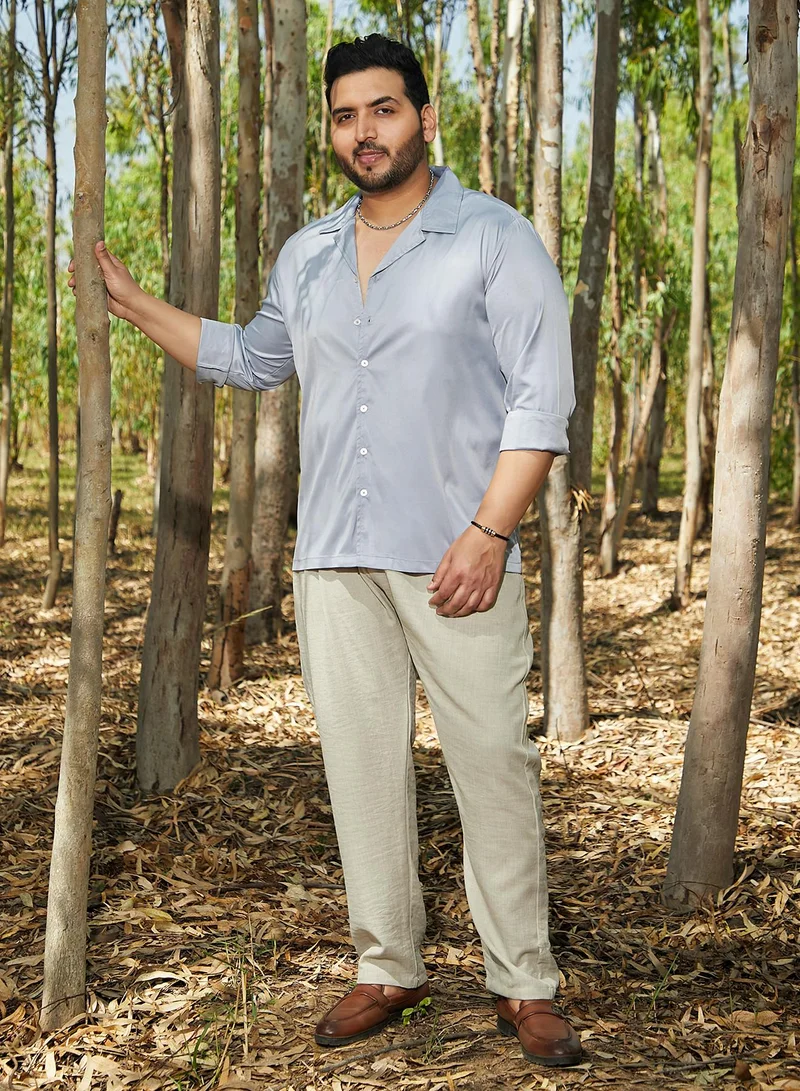 Instafab Plus  Instafab Plus Men's Flint Grey Solid Cuban Shirt For Casual Wear | Cuban Collar | Long Cuffed Sleeves | Button Closure | Plus Size Shirt Crafted With Comfort Fit For Everyday Wear for Men | Best Price UAE
