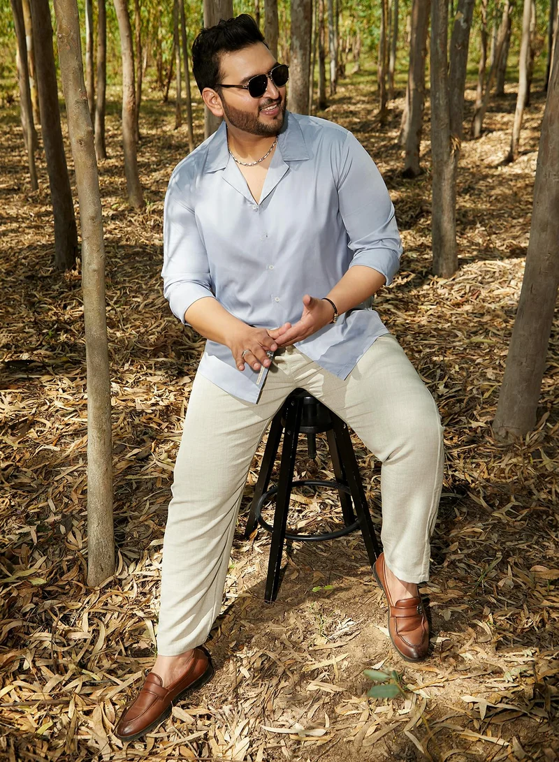 Instafab Plus  Instafab Plus Men's Flint Grey Solid Cuban Shirt For Casual Wear | Cuban Collar | Long Cuffed Sleeves | Button Closure | Plus Size Shirt Crafted With Comfort Fit For Everyday Wear for Men | Best Price UAE