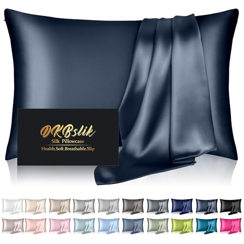 DKBslik Mulberry Silk Pillow Cases King Size, Silk Pillowcase for Hair and Skin, Both Sides Natural Silk Satin Pillowcase for Sleeping Women with Zipper, Gifts for Women Men, Mood Indigo - Image 1