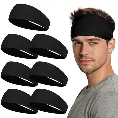 DiyJibb Sport Headbands for Men - 7 Pcs Sweat Absorbent Running Headband for Fitness Workout Running Rugby Baseball Yoga High Intensity Interval Training, Unisex Sweatband for Both Men and Women（Black） - Image 1