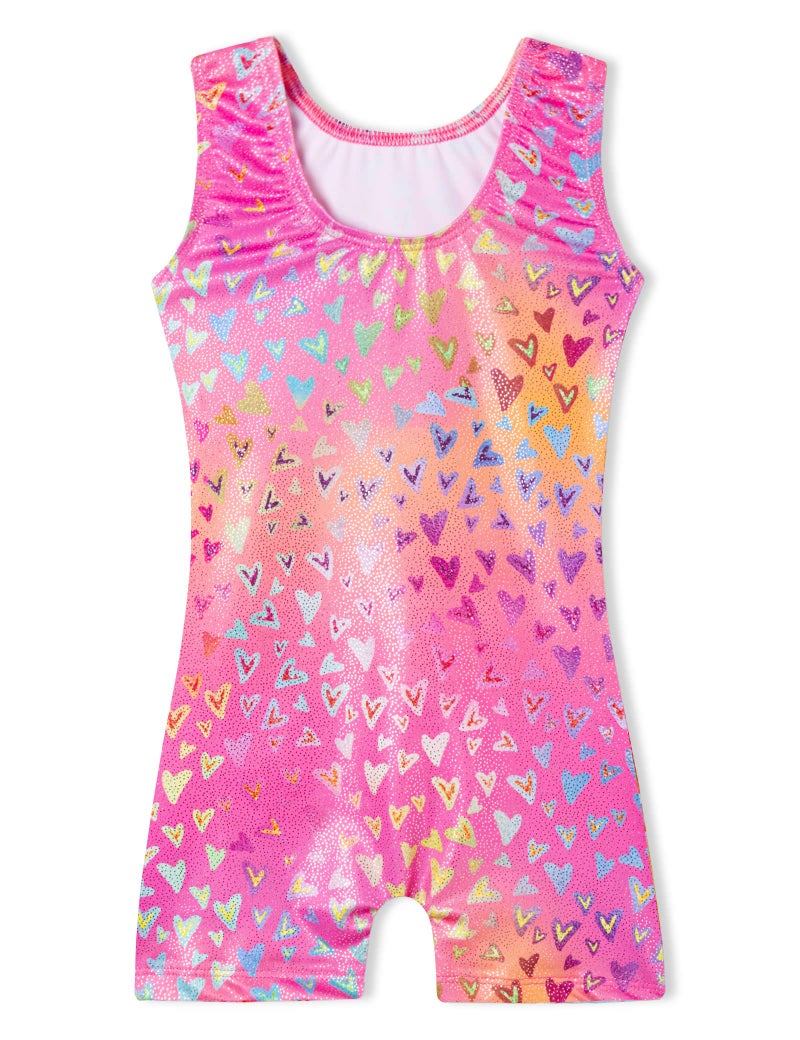 Domusgo Leotard for Girls Gymnastics Size 4t 5t Sparkly Nenon Pink Love Hearts One Piece Athletic Outfits - Image 2