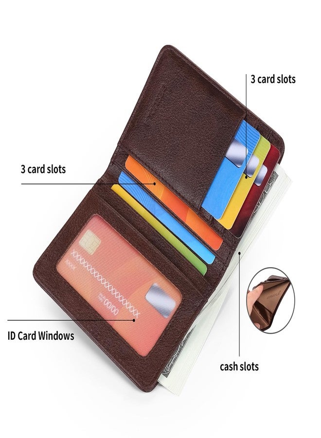 GERUOLA Bifold Slim Men Wallet Genuine Leather Thin, Small Vertical RFID Blocking Wallets for Men ，Compact & Stylish with Clear ID Windows (Coffee) - Image 3
