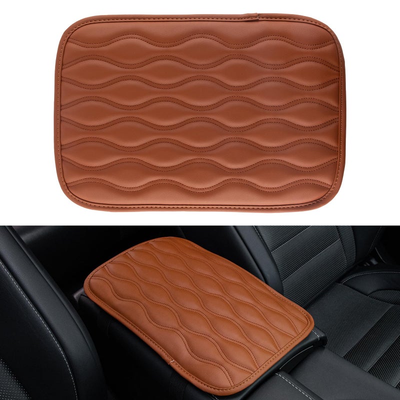 Amiss Auto Center Console Pad Universal Waterproof Car Armrest Seat Box Cover Leather Auto Armrest Cover Protector for Most Vehicles SUV Truck Car Brown