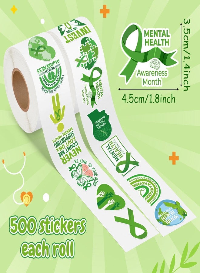 BkeeCten Mental Health Awareness Stickers - 1000 Pcs Green Ribbon Mental Health Awareness Month Waterproof Vinyl Reusable Laptop Stickers Coloring Scrapbook Water Bottle Page Activity Pad Party Favors - Image 2