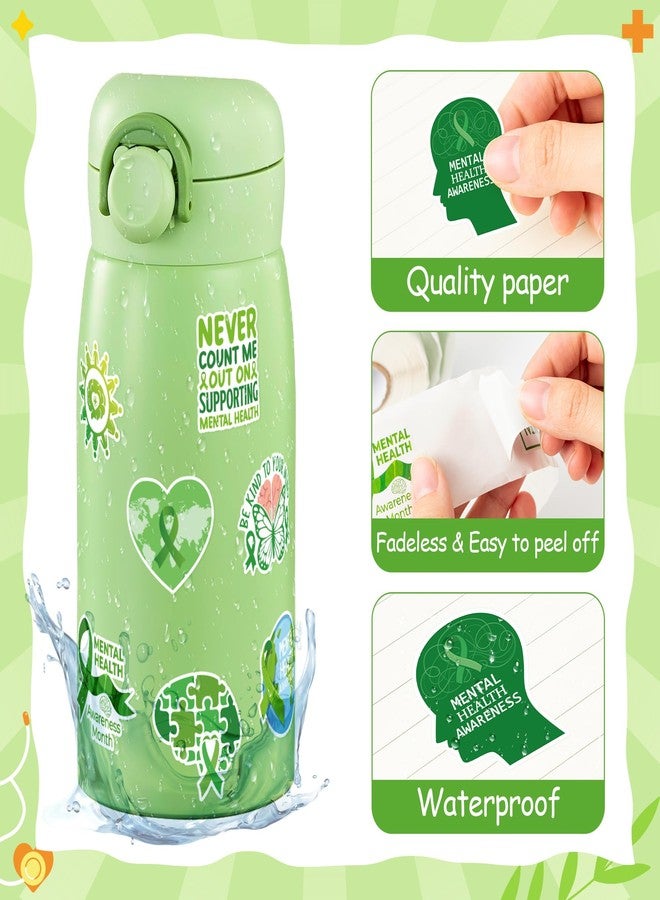 BkeeCten Mental Health Awareness Stickers - 1000 Pcs Green Ribbon Mental Health Awareness Month Waterproof Vinyl Reusable Laptop Stickers Coloring Scrapbook Water Bottle Page Activity Pad Party Favors - Image 4