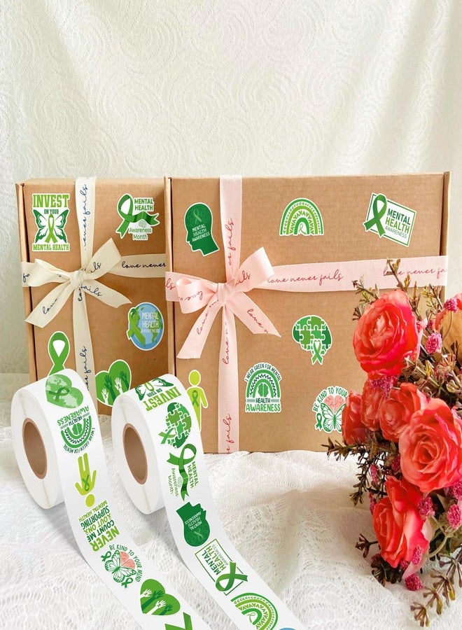 BkeeCten Mental Health Awareness Stickers - 1000 Pcs Green Ribbon Mental Health Awareness Month Waterproof Vinyl Reusable Laptop Stickers Coloring Scrapbook Water Bottle Page Activity Pad Party Favors - Image 3
