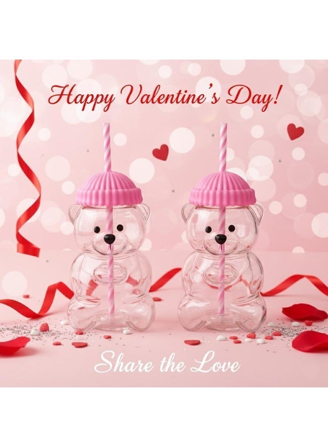 ECLux Cute Teddy Bear Glass Straw Cup, Seasonal Limited Edition Drink Cup, Coffee and Beverage Cup, Pink Lid, High Borosilicate Glass Material, 2026 Holiday Series Mug-shaped Water Cup, Iced Coffee Glass Cup - Image 3