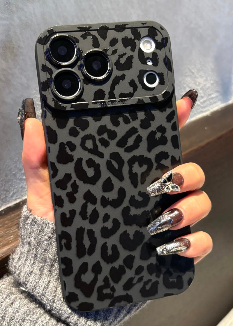 Jusnfu for iPhone 17 Pro Max Case 6.9 Inch 2025, Aesthetic Leopard Goth Phone Case for Women Girls Men, Silicone Protective Phone Cover for iPhone 17 Pro Max, Black Leopard - Image 1