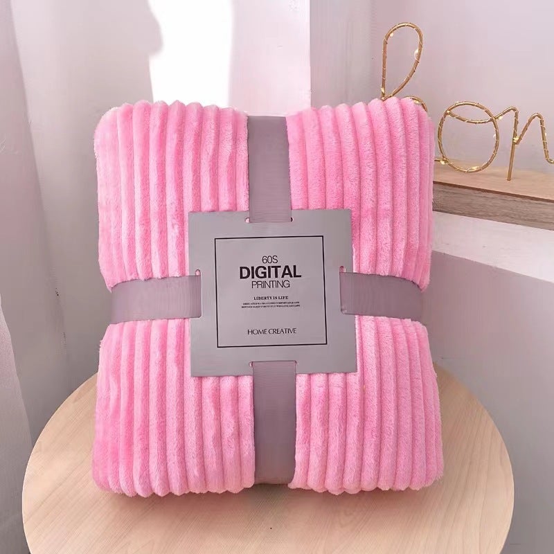 Thick Plush Fleece Blanket Solid Coral Velvet Vacuum Packed Pink-Strip 