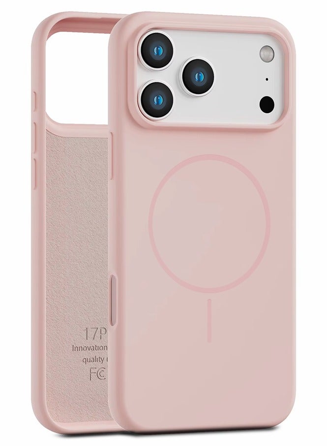 Magnetic Silicone Case For iPhone 17 Pro Max |Compatible with MagSafe |Liquid Silicone Material Anti-Scratch Microfiber Lining Phone Cover with Camera Lens Protection - Pink