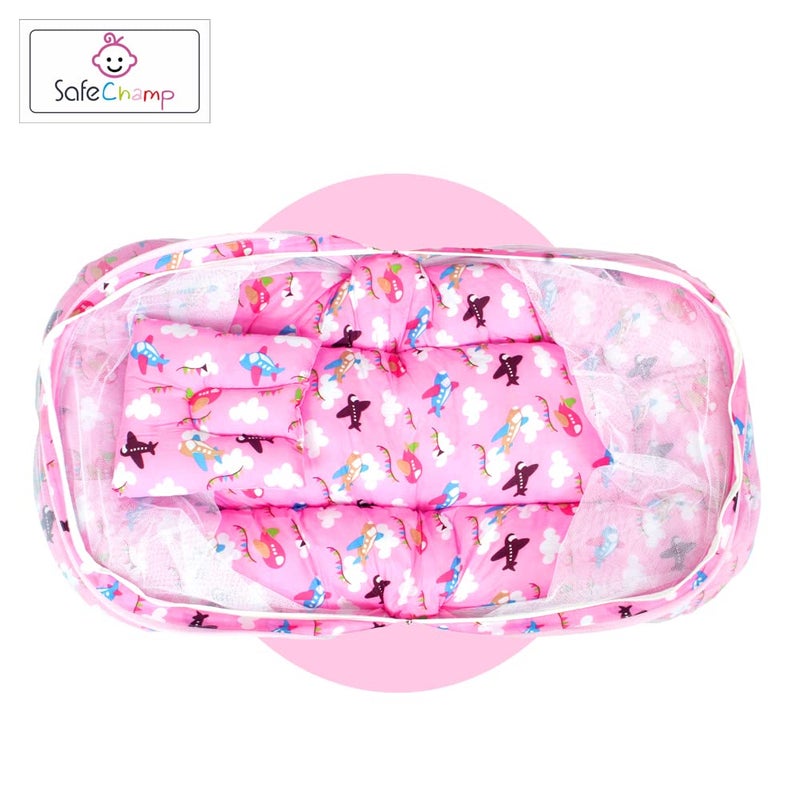 SafeChamp SafeChamp Skyler Baby Feeding Pillow, Bedding Set with Mosquito net and Sleeping Bag Combo (Pink) - Image 5
