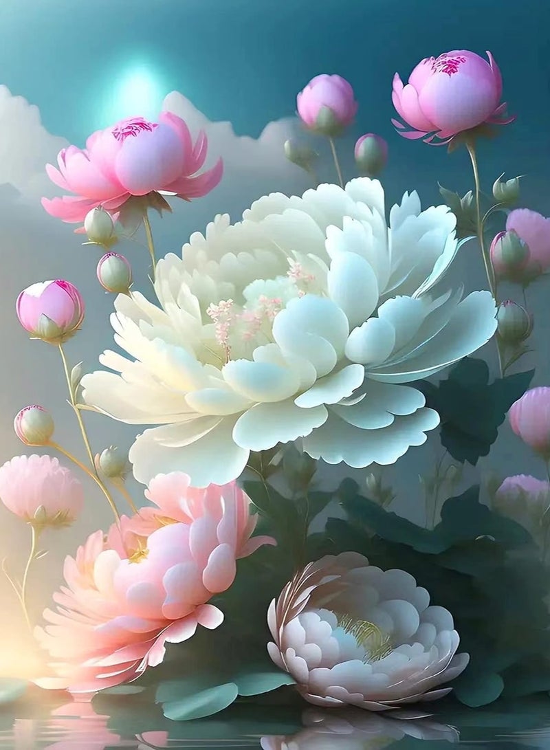 5D Flower Diamond Painting Art Kit for Adults & Beginners, DIY Full Drill Crystal Rhinestone Embroidery for Home Wall Decor, 12 X 16 Inch - Image 1