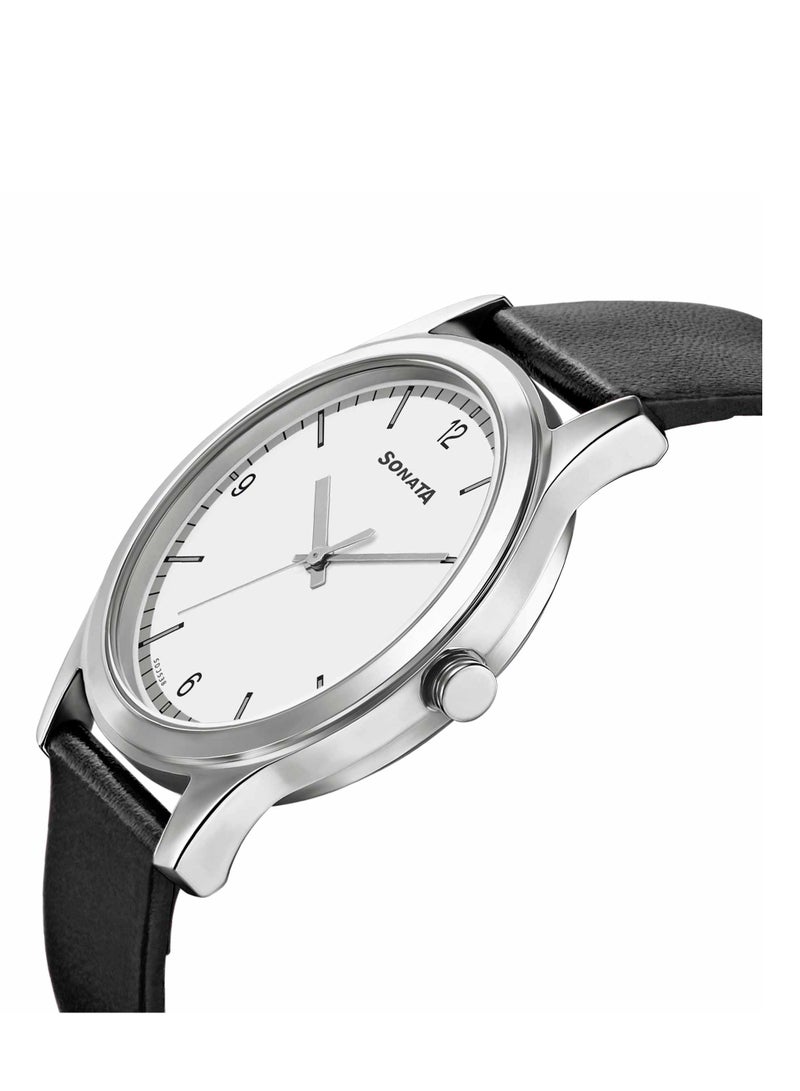 Sonata ساعة سوناتا كوارتز أنالوج بمينا بيضاء وحزام جلدي للرجال - Image 3