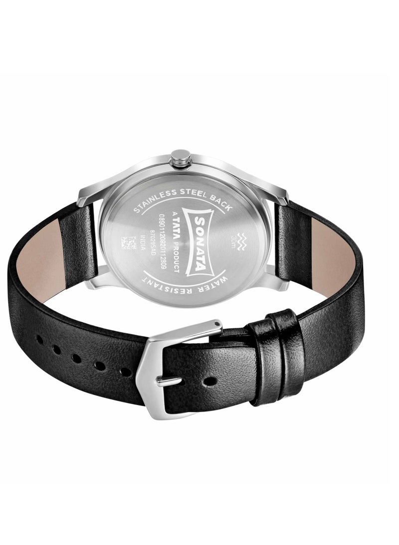 Sonata ساعة سوناتا كوارتز أنالوج بمينا بيضاء وحزام جلدي للرجال - Image 4