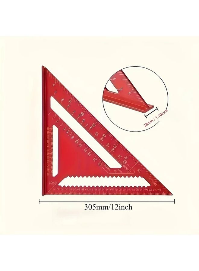 Red 12 Inch Aluminum Alloy Triangular Ruler Serrated Edge Non Slip Grip for Woodworking - Image 4