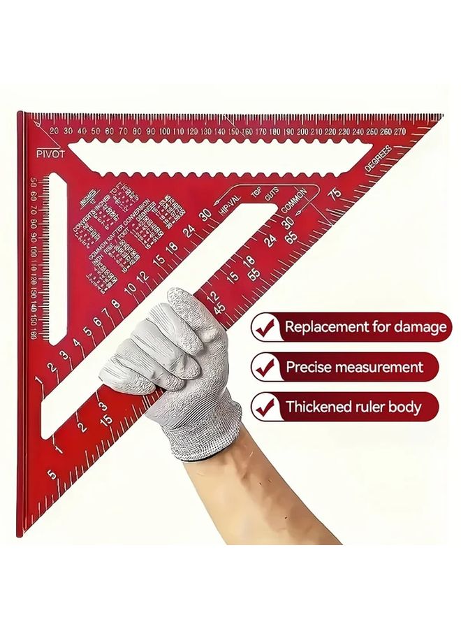 Red 12 Inch Aluminum Alloy Triangular Ruler Serrated Edge Non Slip Grip for Woodworking - Image 2