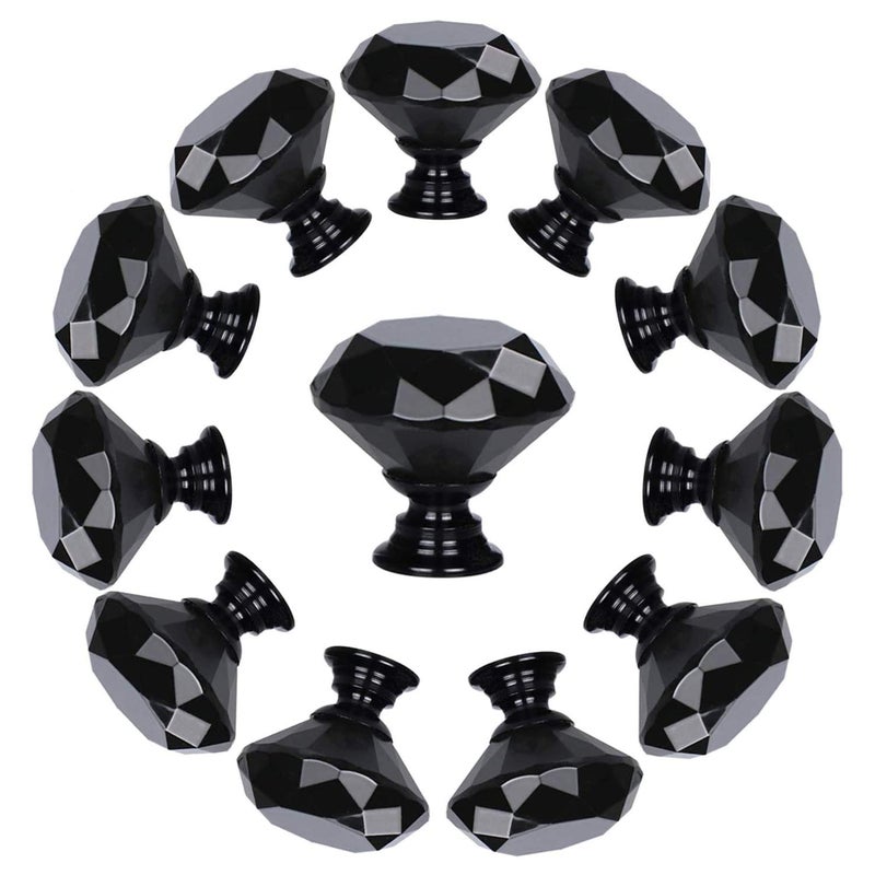 Yourgift 12 Pack Drawer Knobs Diamond Shaped Crystal Glass 30Mm Cabinet Knobs Pull Handles (30 Mm 12 Pack All Black) - Image 2