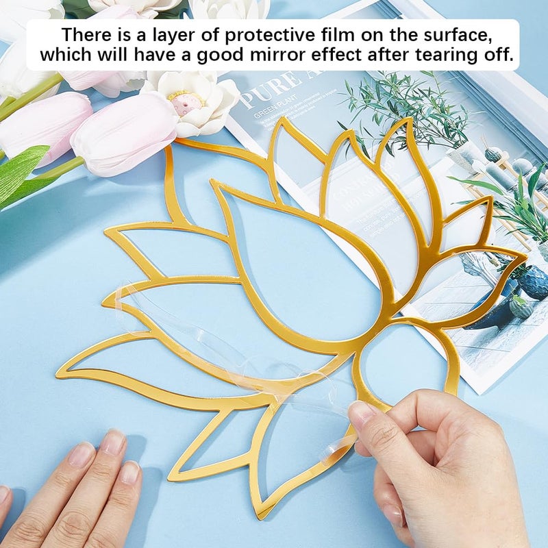 CREATCABIN Mandala Lotus Acrylic Mirror Wall Stickers Flower 3D Mirror Decals Golden Mirror Modern Art Mural Wall Stickers Decor Self-Adhesion Removable for Living Room Bedroom Home 11.5 x10.2Inch - Image 3