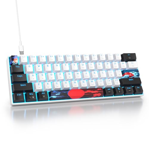surmen 60% Mechanical Gaming Keyboard with Linear Red Switch, Wired Mini Compact Keyboard 60 Percent Backlit for Laptop Desktop PC Gamers （61 White-Ice Blue） - Image 1