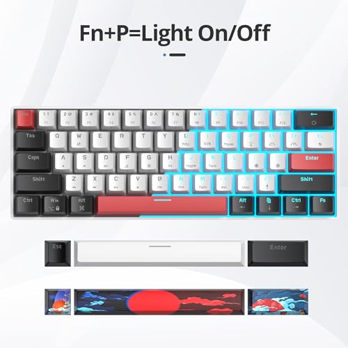 surmen 60% Mechanical Gaming Keyboard with Linear Red Switch, Wired Mini Compact Keyboard 60 Percent Backlit for Laptop Desktop PC Gamers （61 White-Ice Blue） - Image 3