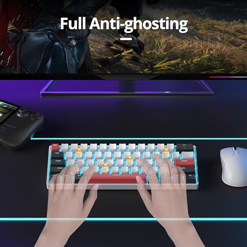 surmen 60% Mechanical Gaming Keyboard with Linear Red Switch, Wired Mini Compact Keyboard 60 Percent Backlit for Laptop Desktop PC Gamers （61 White-Ice Blue） - Image 5