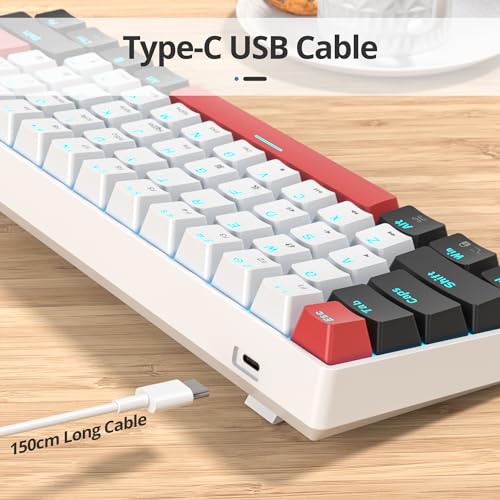surmen 60% Mechanical Gaming Keyboard with Linear Red Switch, Wired Mini Compact Keyboard 60 Percent Backlit for Laptop Desktop PC Gamers （61 White-Ice Blue） - Image 4