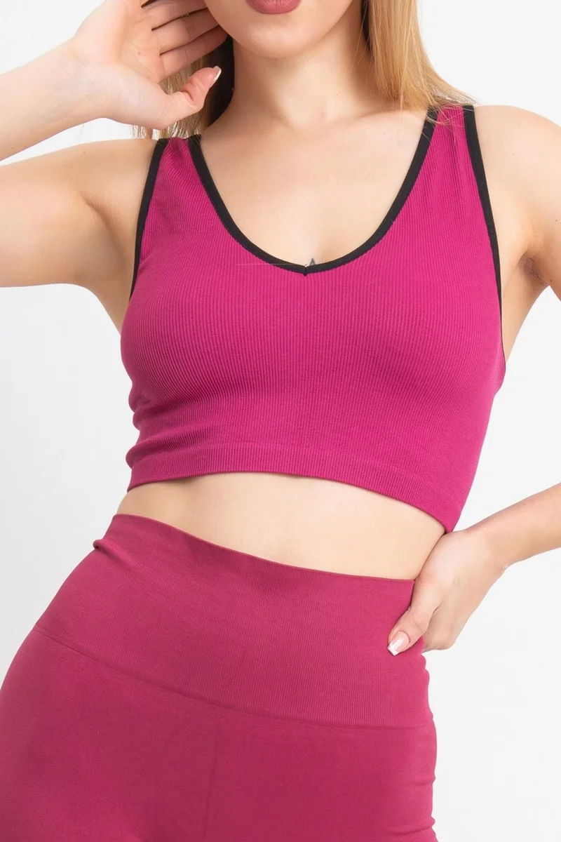جيجوتو Doremi Seamless Ribbed V-Neck Flexible Strap Sports Bra