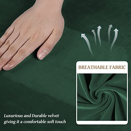 WEERRW 4 Pieces Velvet High Stretch Couch Covers for 3 Cushion Couch Sofa Slipcovers, Washable Furniture Protector with Non Slip Elastic Bottom, Feature Soft Plush Fabric, Emerald Green, Large - Image 4