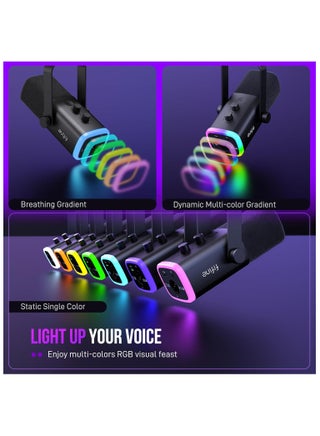 مجموعة ميكروفون ألعاب FIFINE XLR/USB، ميكروفون ديناميكي للكمبيوتر الشخصي لبث البودكاست، طقم ميكروفون RGB للكمبيوتر مع حامل ذراع بوم، زر كتم الصوت، مقبس سماعة رأس، لتسجيل الصوت عبر مكبر الصوت - AM8T - view 4