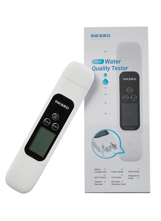 إنك بيرد - جهاز اختبار جودة المياه INKBIRD TDS EC ودرجة الحرارة 3 في 1 ITDS-01 شاشة LCD كبيرة بإضاءة خلفية وقراءة فورية بدقة عالية جهاز اختبار مياه للشرب والمياه المنزلية وإعدادات الزراعة المائية - Image 1