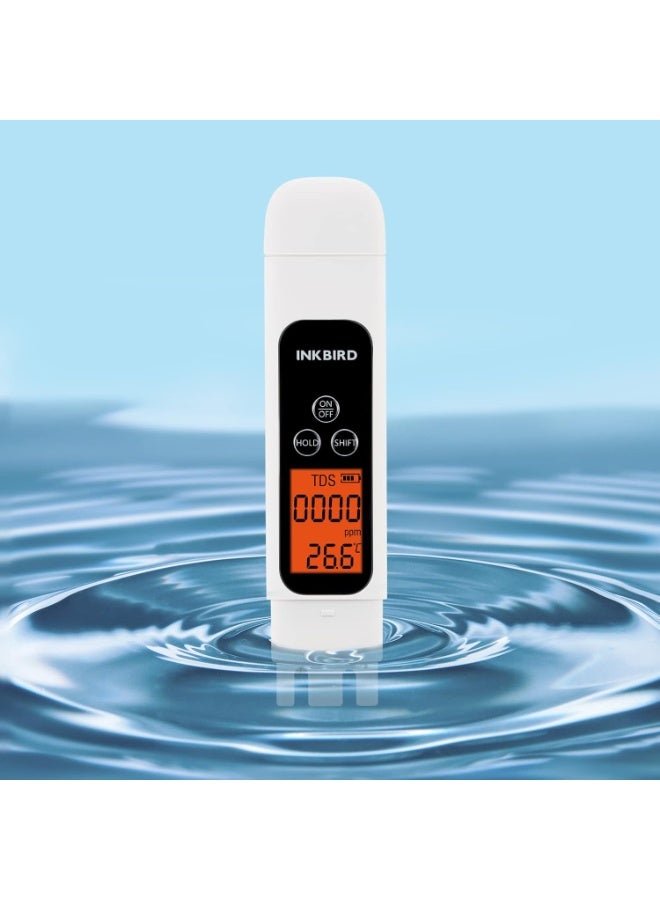 INKBIRD 3-in-1 Digital Water Quality Tester, TDS, EC & Temperature Meter, Instant High Accuracy Reading, PPM Meter with Backlit Display & Auto-Off for Drinking Water, Aquarium, Hydroponics, Pool Uses - Image 1