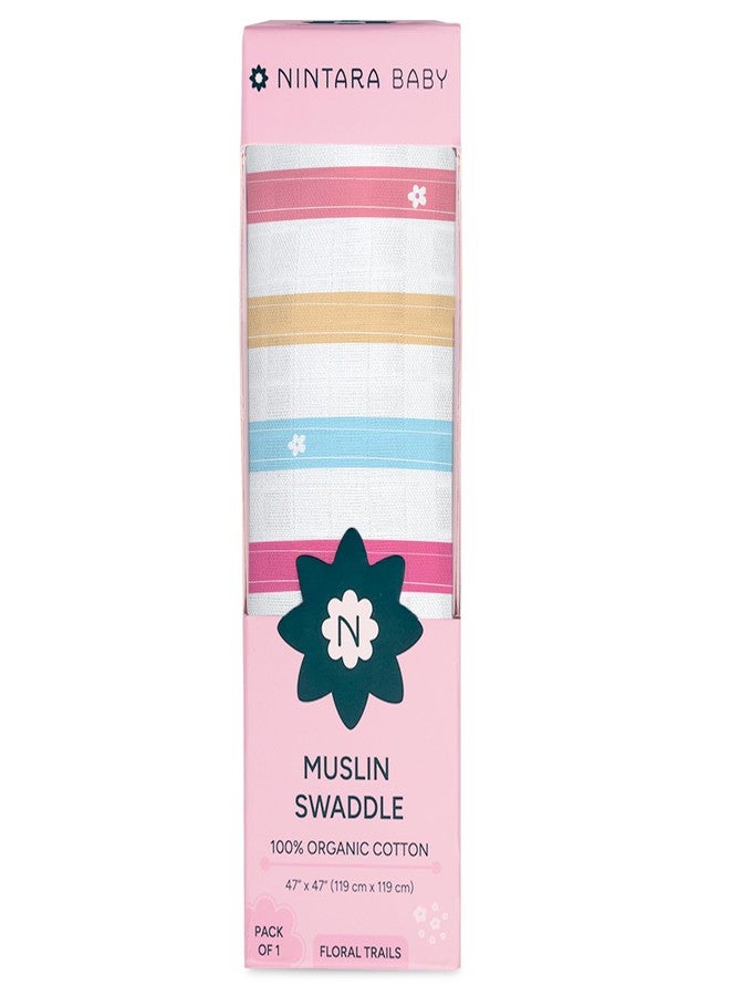 NINTARABABY Extra-Large Swaddle - 100% Organic Premium Muslin Cotton, 47" x 47" (119 cm x 119 cm), Ultra-Soft, Breathable & Lightweight, Multipurpose, Hypoallergenic, Gift for Newborn Girls - Image 1