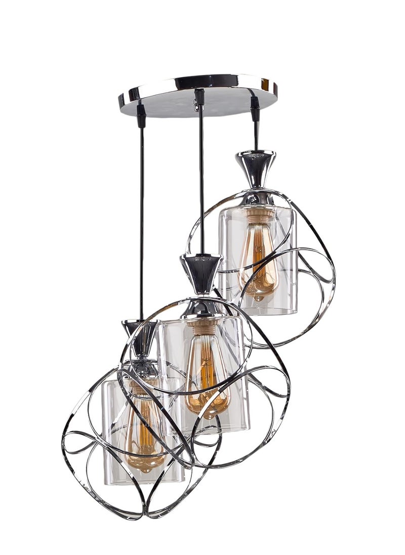 High Quality, Three Bubbles Modern Ceiling Lamp, For Living Room, Bedroom, Or Hall - Silver  - Image 1
