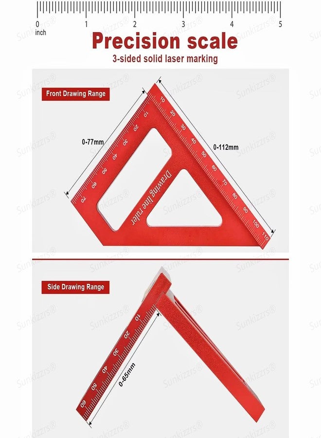 Sunkizzrs® Aluminum Alloy 3D Multifunctional Woodworking Ruler —Adjustable Angle Precision Miter Square Measuring Tool —Professional Triangle Ruler for Carpentry, DIY & Construction (45°/90°) - Image 5