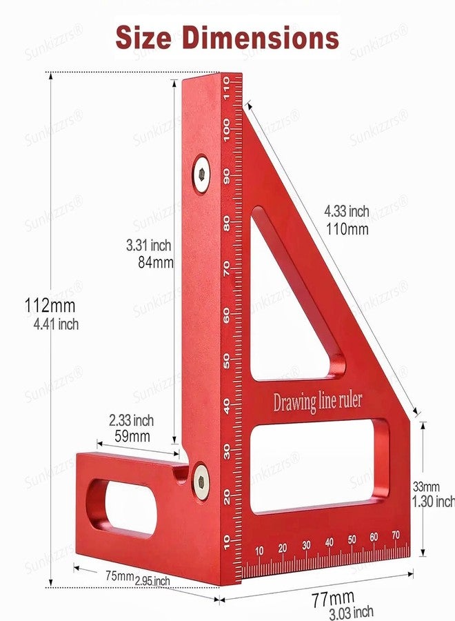 Sunkizzrs® Aluminum Alloy 3D Multifunctional Woodworking Ruler —Adjustable Angle Precision Miter Square Measuring Tool —Professional Triangle Ruler for Carpentry, DIY & Construction (45°/90°) - Image 3