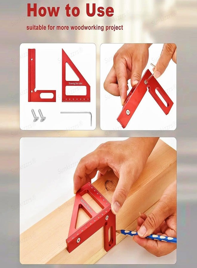 Sunkizzrs® Aluminum Alloy 3D Multifunctional Woodworking Ruler —Adjustable Angle Precision Miter Square Measuring Tool —Professional Triangle Ruler for Carpentry, DIY & Construction (45°/90°) - Image 2